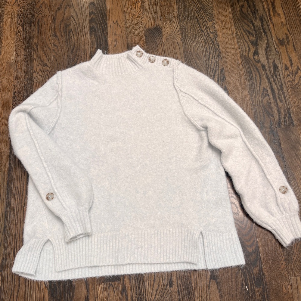 Women's Mockneck Sweater with Button Detail at neck, sleeve